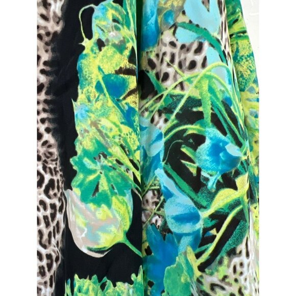 Dana Buchman XL Poncho Blouse Animal Print Meets Blue Green Black Floral Print C - Picture 6 of 6